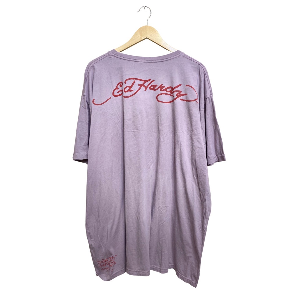 Ed Hardy Mens Speed Kills Skull Graphic T-Shirt Lavender Purple 4XL Y2K Tattoo - Picture 5 of 5